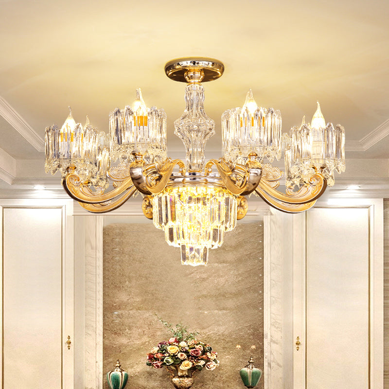 Modernist Crystal Block Round Chandelier - 6/8 Lights Gold Ceiling Pendant Lamp Ideal For Living