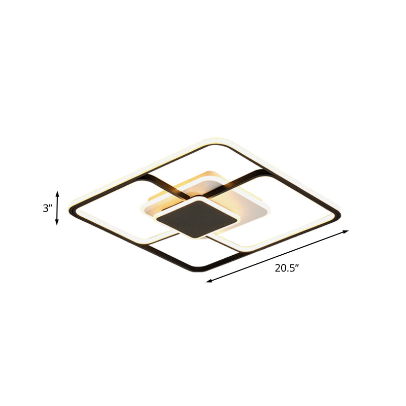 Modern Black Square Led Ceiling Mount Light Fixture With Acrylic Shade - 16.5’/20.5’ Wide
