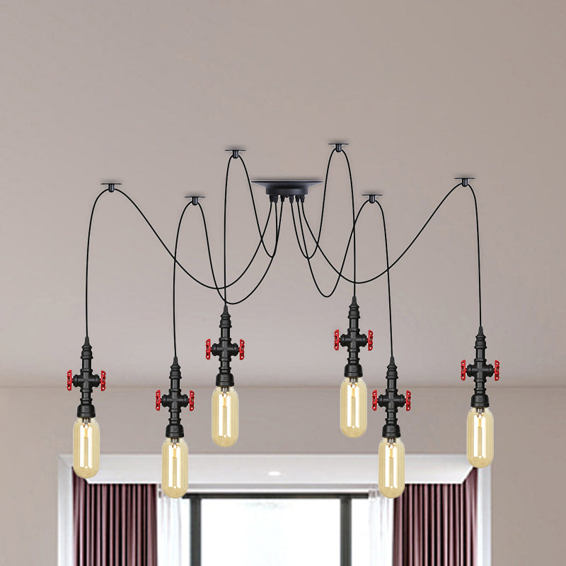 Vintage Amber Glass Multi Pendant Light - 2/3/6-Light Coffee Shop Led Swag Suspension Lamp In Black