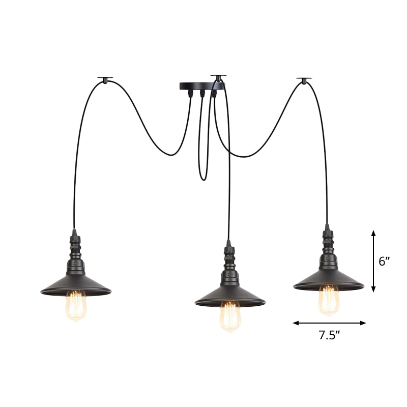 Vintage Iron Saucer Led Pendant - Black 2/3/6 Lights Bar Swag Pendulum Lamp