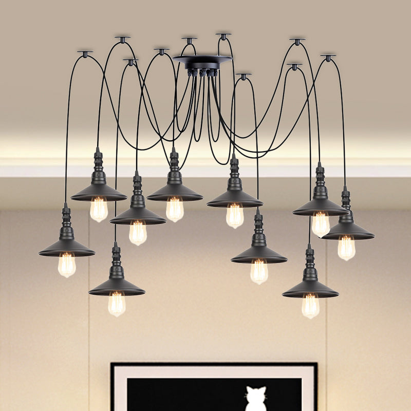 Vintage Iron Saucer Led Pendant - Black 2/3/6 Lights Bar Swag Pendulum Lamp
