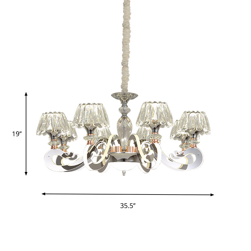 Modern Clear Crystal Led Chandelier Pendant Light - 6/8 Heads Conic Design