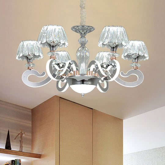 Modern Clear Crystal Led Chandelier Pendant Light - 6/8 Heads Conic Design