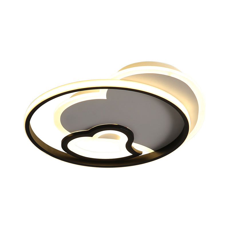 Modern Acrylic Heart Flushmount: White/Black/Pink Led Ceiling Fixture For Bedroom