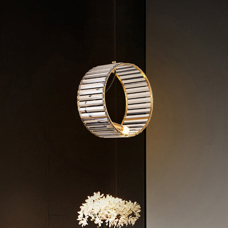 Stylish Crystal Pendant Ceiling Lamp For Dining Room - Modern Ribbed Design 1-Light Brass Hanging