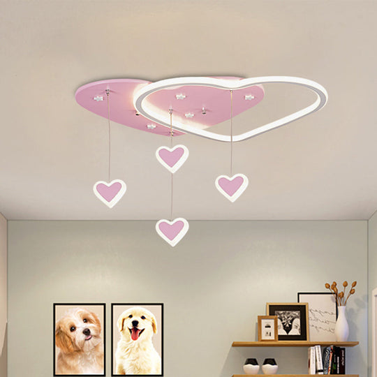Led Flush Mount Kids Bedroom Ceiling Lamp With Drape In Pink/Blue – Star Cloud And Loving Heart