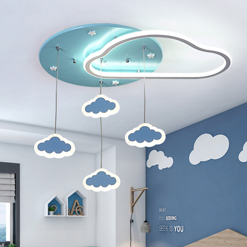 Led Flush Mount Kids Bedroom Ceiling Lamp With Drape In Pink/Blue – Star Cloud And Loving Heart