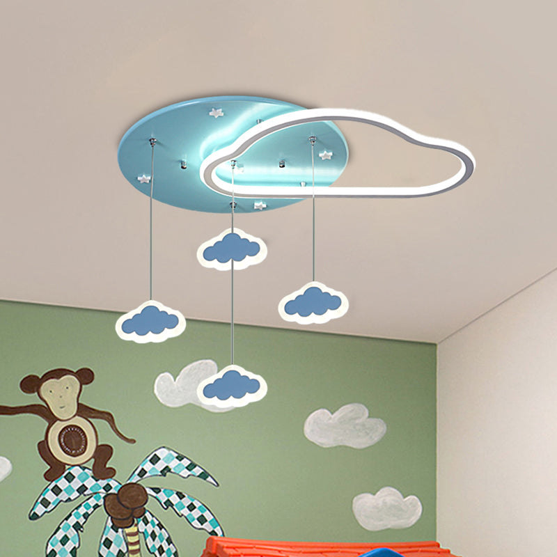Led Flush Mount Kids Bedroom Ceiling Lamp With Drape In Pink/Blue – Star Cloud And Loving Heart