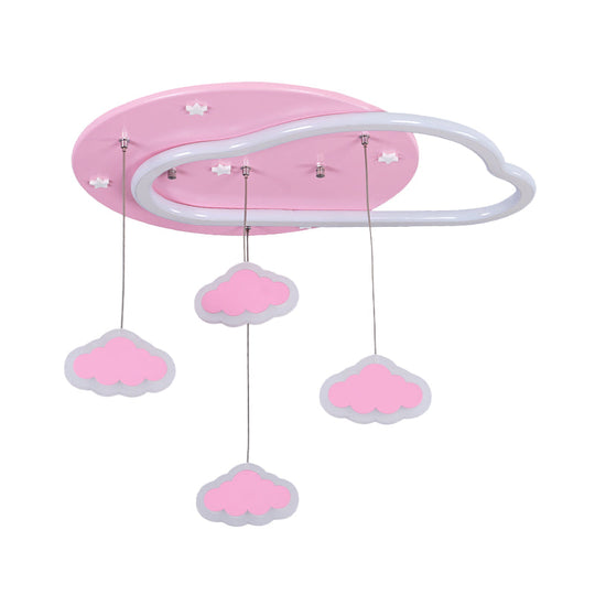 Led Flush Mount Kids Bedroom Ceiling Lamp With Drape In Pink/Blue – Star Cloud And Loving Heart
