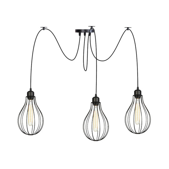 Vintage Iron Pear Cage Swag Pendant Lamp Black Multiple Hanging Lights 2/3/6 Light Options