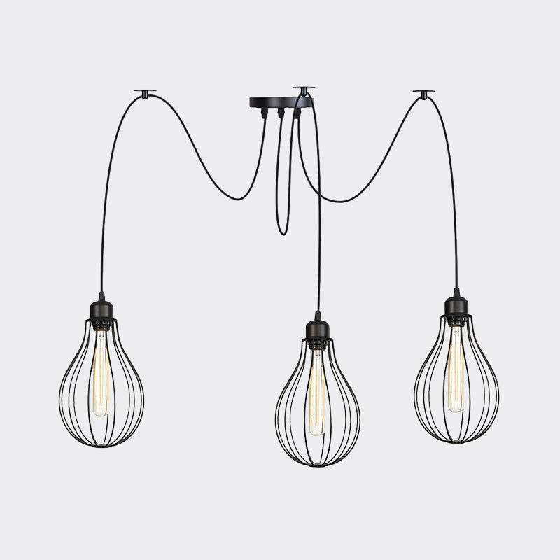 Vintage Iron Pear Cage Swag Pendant Lamp Black Multiple Hanging Lights 2/3/6 Light Options