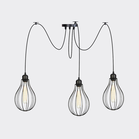 Vintage Iron Pear Cage Swag Pendant Lamp Black Multiple Hanging Lights 2/3/6 Light Options