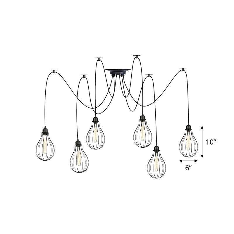 Vintage Iron Pear Cage Hanging Light: 2/3/6-Light Coffee House Swag Pendulum Lamp In Black