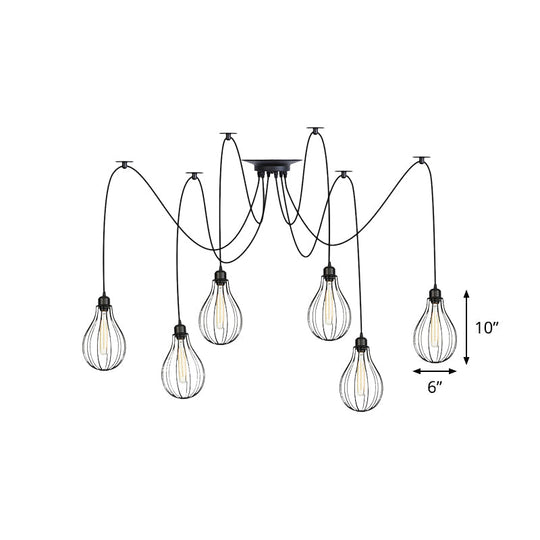 Vintage Iron Pear Cage Hanging Light: 2/3/6-Light Coffee House Swag Pendulum Lamp In Black
