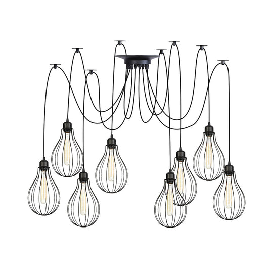 Vintage Iron Pear Cage Swag Pendant Lamp Black Multiple Hanging Lights 2/3/6 Light Options