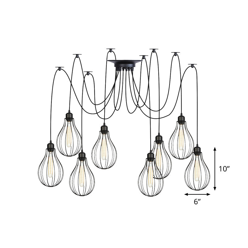 Vintage Iron Pear Cage Hanging Light: 2/3/6-Light Coffee House Swag Pendulum Lamp In Black