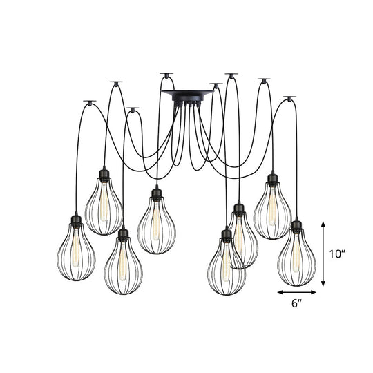 Vintage Iron Pear Cage Hanging Light: 2/3/6-Light Coffee House Swag Pendulum Lamp In Black
