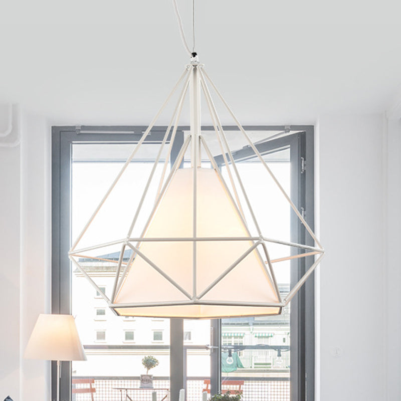 Wire Frame Pendant Light With Fabric Shade - White Metal Ceiling Lighting For Coffee Shop
Note: The