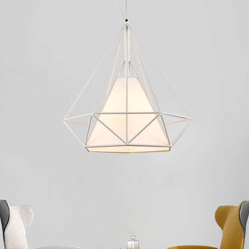 Wire Frame Pendant Light With Fabric Shade - White Metal Ceiling Lighting For Coffee Shop
Note: The