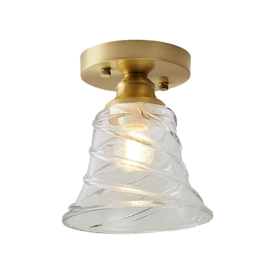 Industrial-Style Cone Glass Ceiling Light - Single Bulb Semi Flush Mount Fixture In Brass With