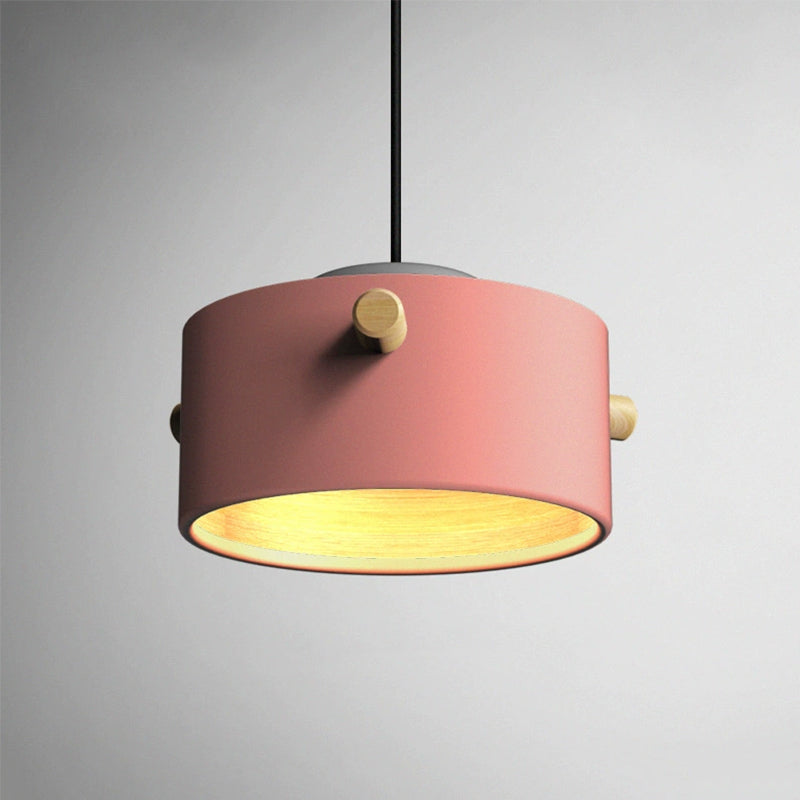 Modern 1 Light Metal Shade Hanging Pendant Green/Pink/White Cylinder Fixture