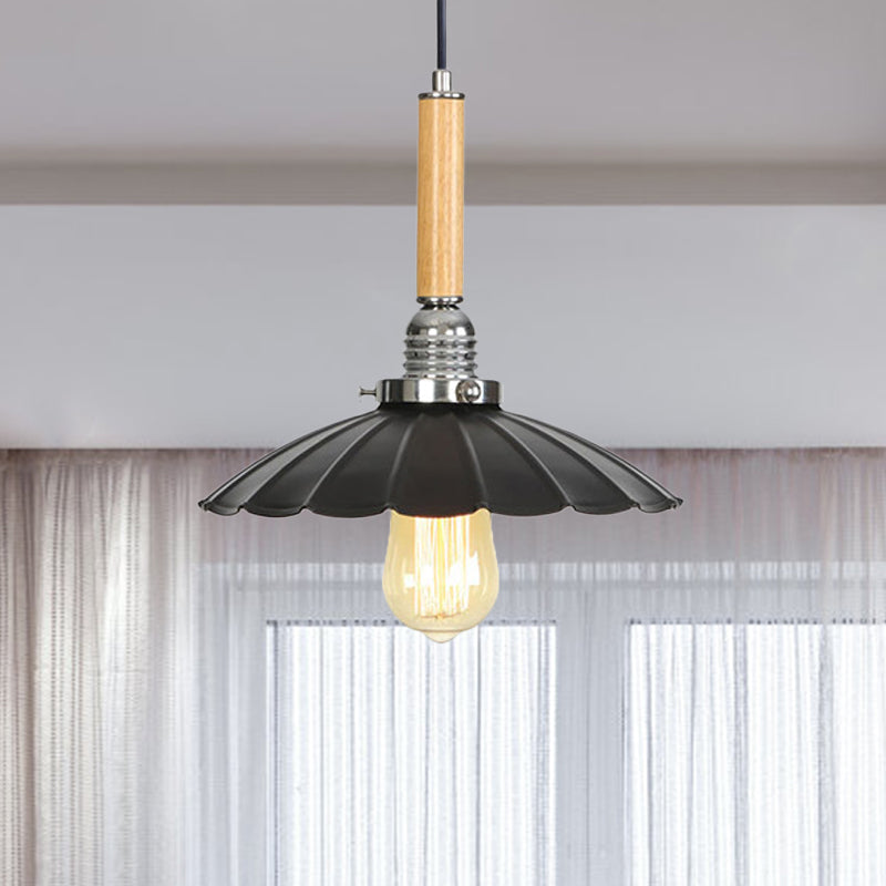 Adjustable Cord Scalloped Pendant Light - Indoor Lighting Fixture For Dining Table Black / 1