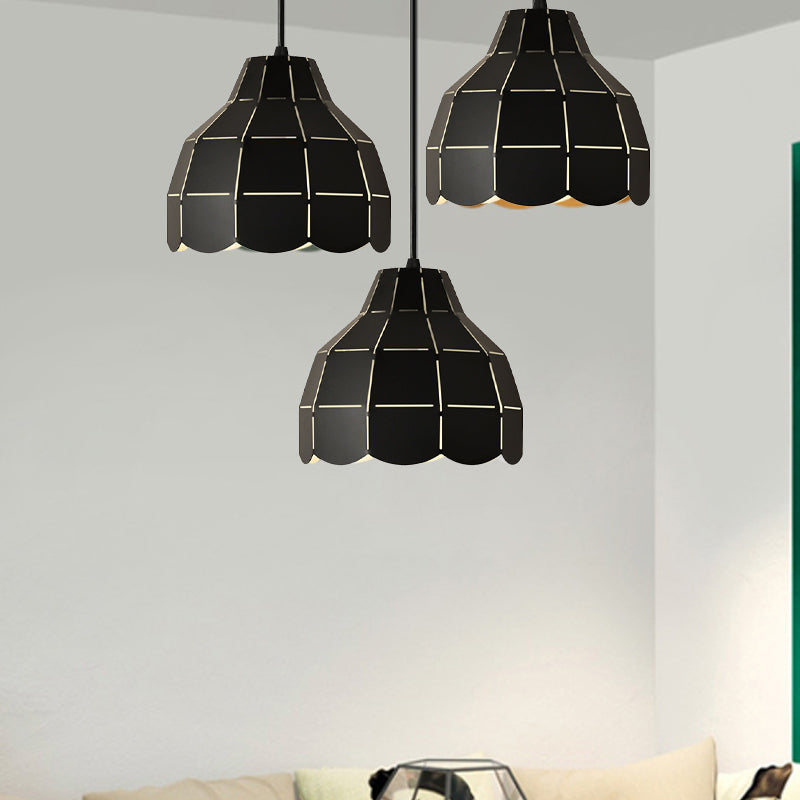 Modern Scalloped Dome Ceiling Pendant Light - Pink/White/Black Metal Hanging Lamp