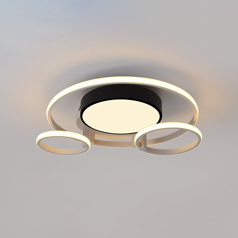 Modern Circular Acrylic Flush Ceiling Light: Stylish Black Finish 2/3 Lights Mount Fixture For