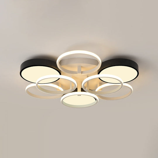 Modern Circular Acrylic Flush Ceiling Light: Stylish Black Finish 2/3 Lights Mount Fixture For