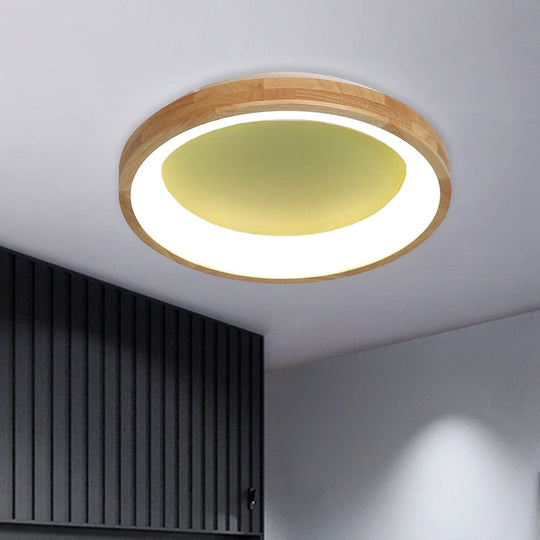12’/16’/19.5’ Nordic Wood & Acrylic Circular Led Flush - Mount Light - Unique Hallway Ceiling