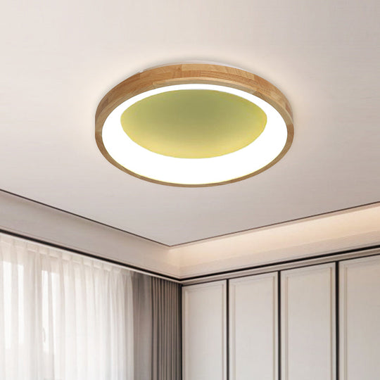 12’/16’/19.5’ Nordic Wood & Acrylic Circular Led Flush - Mount Light - Unique Hallway Ceiling