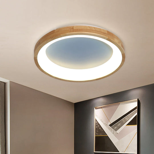 12’/16’/19.5’ Nordic Wood & Acrylic Circular Led Flush - Mount Light - Unique Hallway Ceiling