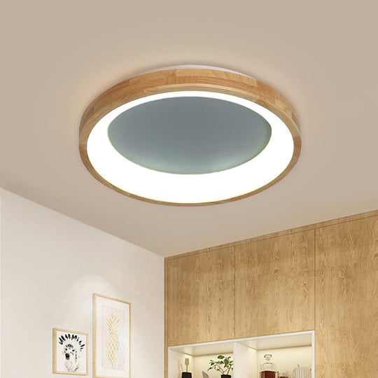 12’/16’/19.5’ Nordic Wood & Acrylic Circular Led Flush - Mount Light - Unique Hallway Ceiling