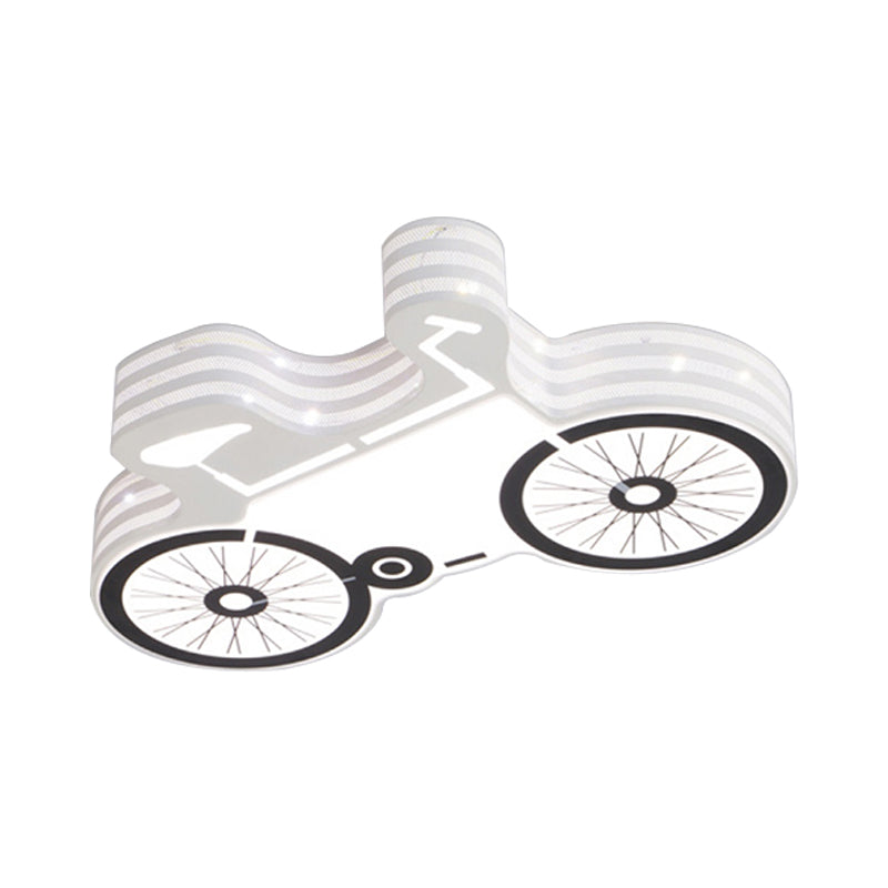 White Flushmount Iron Kids Led Ceiling Light With Recessed Diffuser - Ideal For Bicycle Child