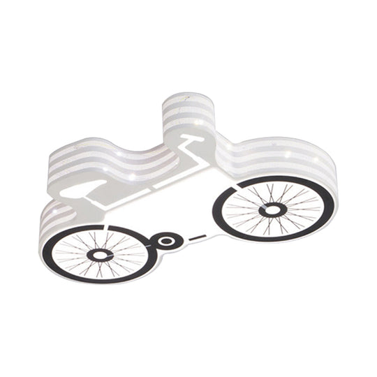 White Flushmount Iron Kids Led Ceiling Light With Recessed Diffuser - Ideal For Bicycle Child