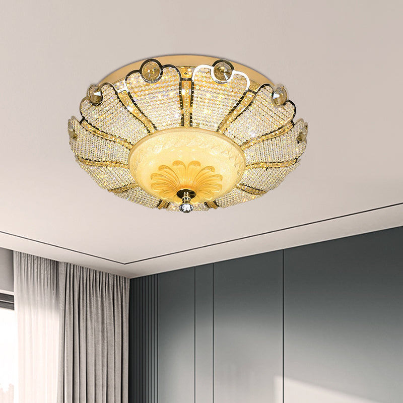 16’/19.5’ W Led Modern Scalloped Crystal Flush Mount Spotlight In Gold