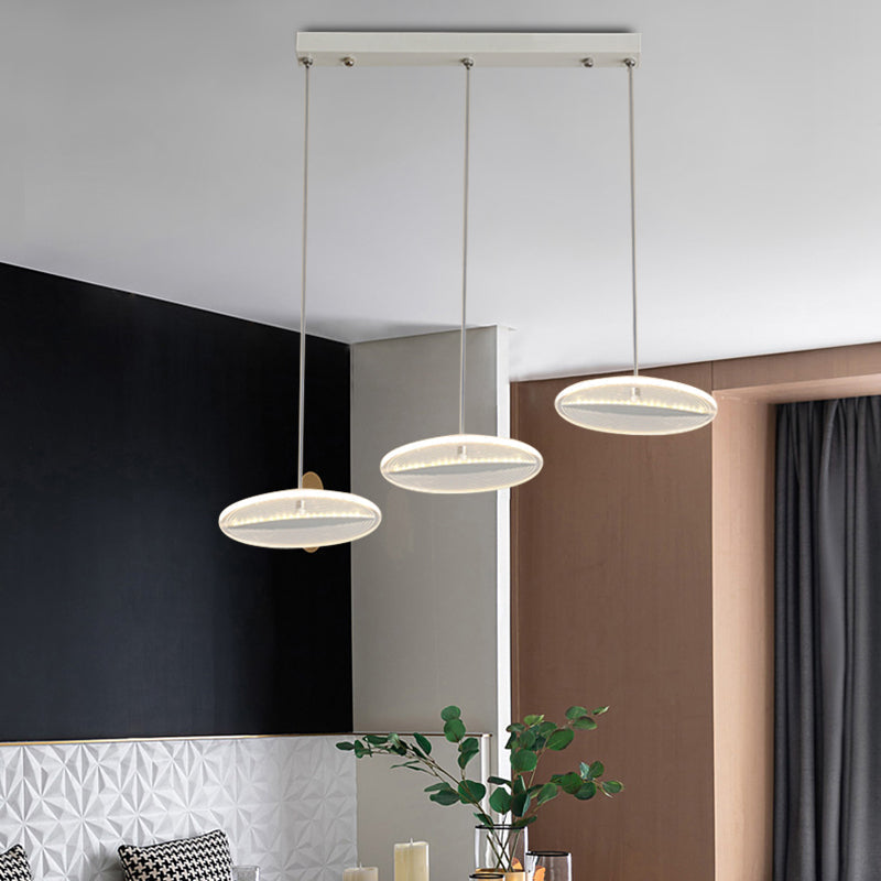 Minimalist Acrylic 3-Head Led Ceiling Hanging Fixture In White/Black/Gold For Dining Room