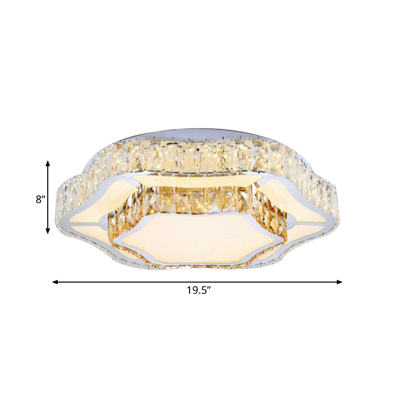 Contemporary Chrome Crystal Led Flush Light With 2 Layers Of Flower Design - Perfect For Living Room