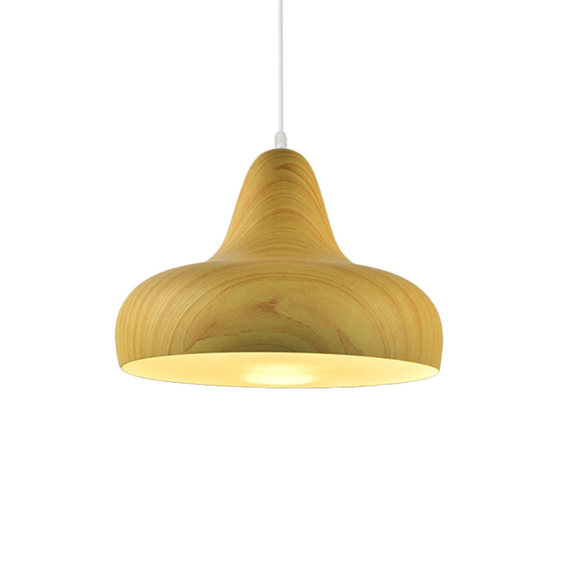 1-Light Aluminum Drop Pendant In White/Coffee/Wood - Hanging Light Fixture For Dining Room