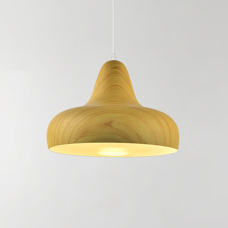 1-Light Aluminum Drop Pendant In White/Coffee/Wood - Hanging Light Fixture For Dining Room