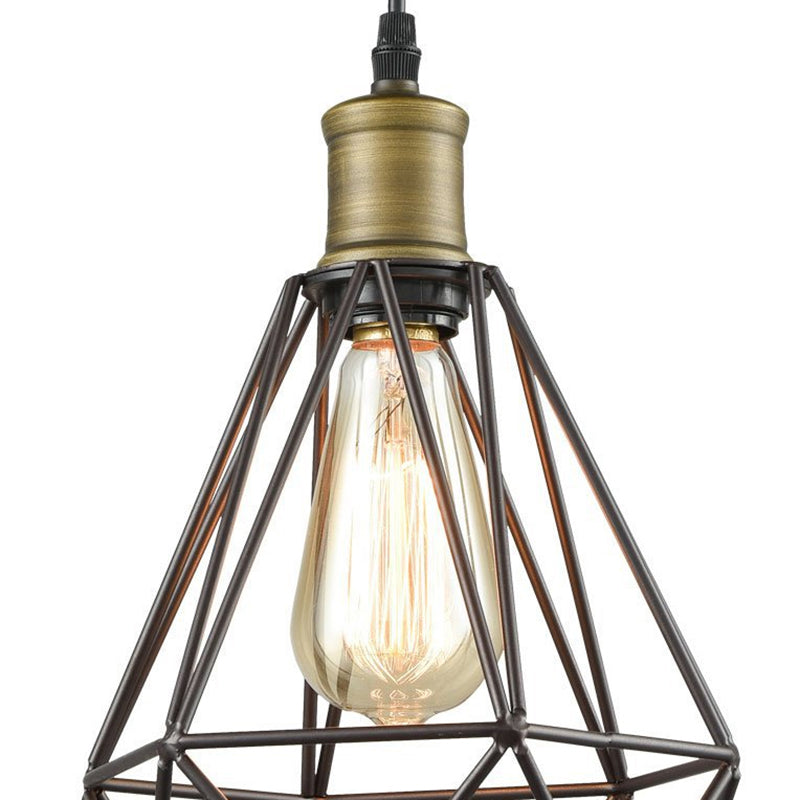 Vintage Diamond Cage Pendant Light - Iron Hanging Lamp In Brass For Living Room
