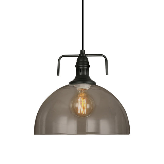 Vintage Dome Hanging Pendant Light With Clear Glass - Black Finish