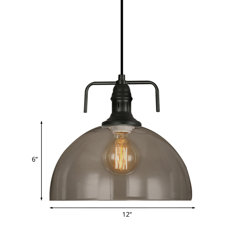 Vintage Dome Hanging Pendant Light With Clear Glass - Black Finish