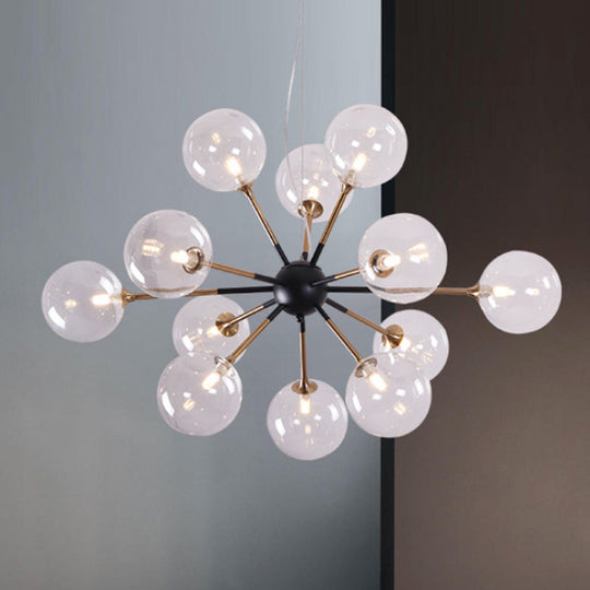 Modern 12-Light Clear Glass Sputnik Chandelier For Living Room - Simple Style