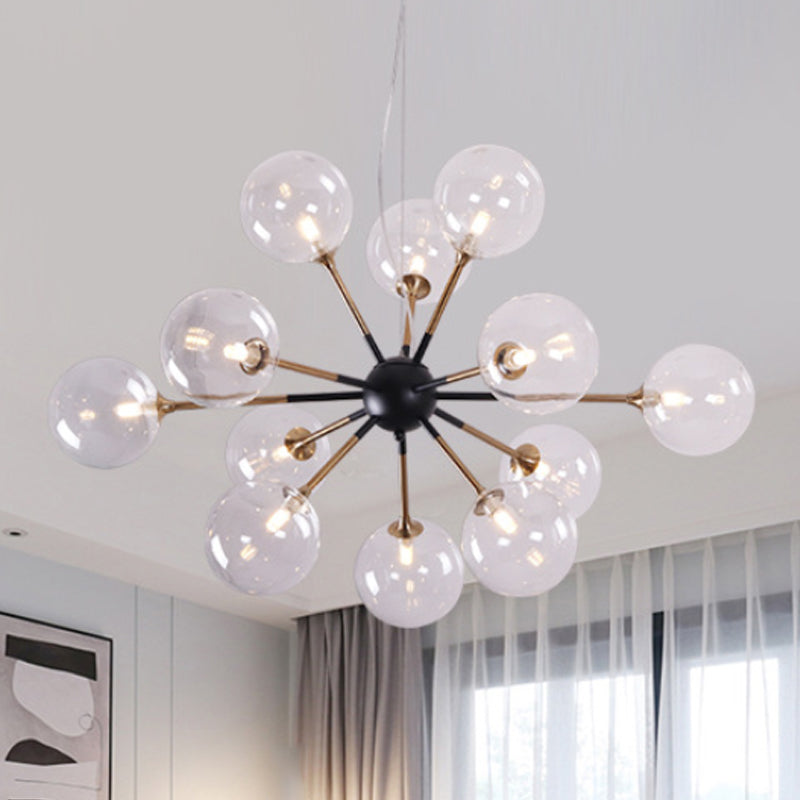 Modern 12-Light Clear Glass Sputnik Chandelier For Living Room - Simple Style