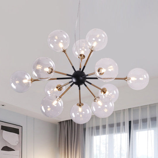 Modern 12-Light Clear Glass Sputnik Chandelier For Living Room - Simple Style