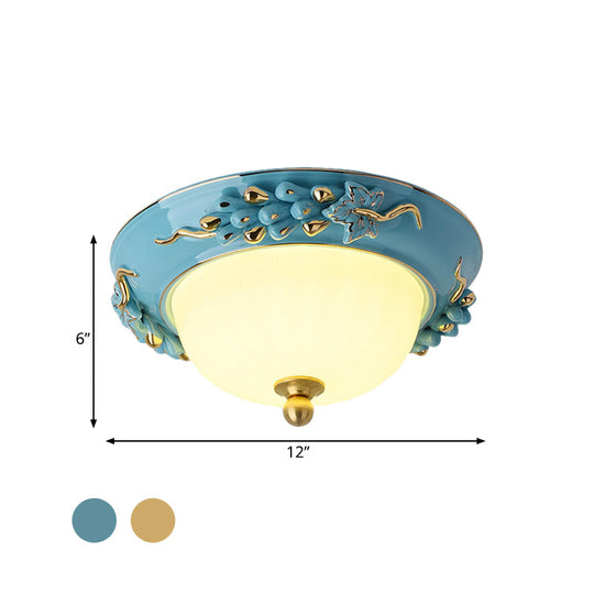 12’/14’ Led Dome Ceiling Mounted Farmhouse Light With Yellow/Blue Frosted Glass Flush Lamp And