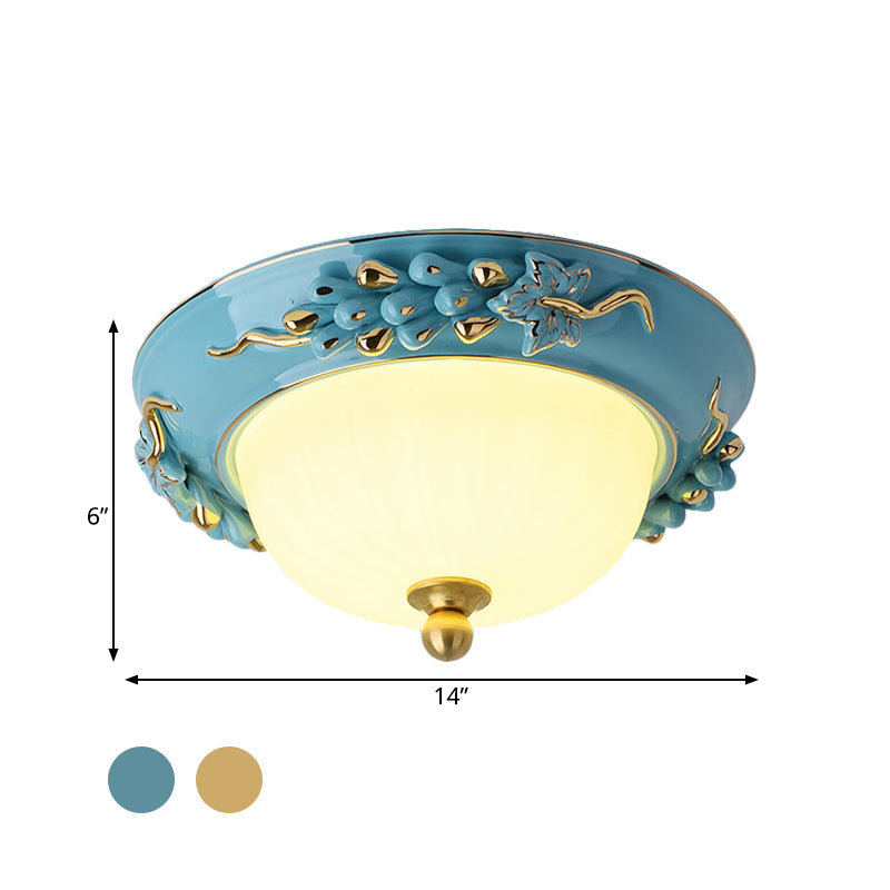 12’/14’ Led Dome Ceiling Mounted Farmhouse Light With Yellow/Blue Frosted Glass Flush Lamp And