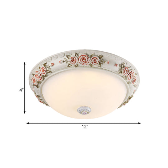 12’/16’ Wide Domed Ceiling Mounted Light With White Glass Flush Lamp And Rose Deco - Korea