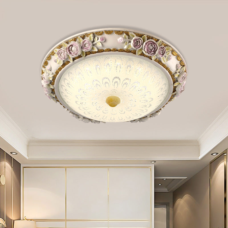 12’/16’ Country Style Led Sunflower/Rose Flush Light With Seeded Glass Shade